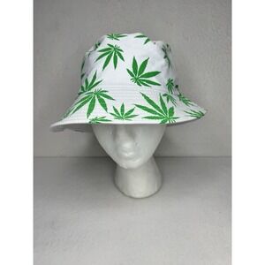 White And Green Marijuana Weed Leaf Bucket Hat 420 Blaze Ganja‎ Munchies Vibes